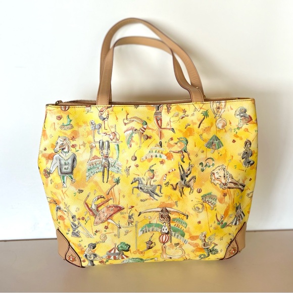 Piero Guidi Magic Circus Yellow shoulder Tote bag purse Italy EUC Made in Italy - Picture 5 of 8